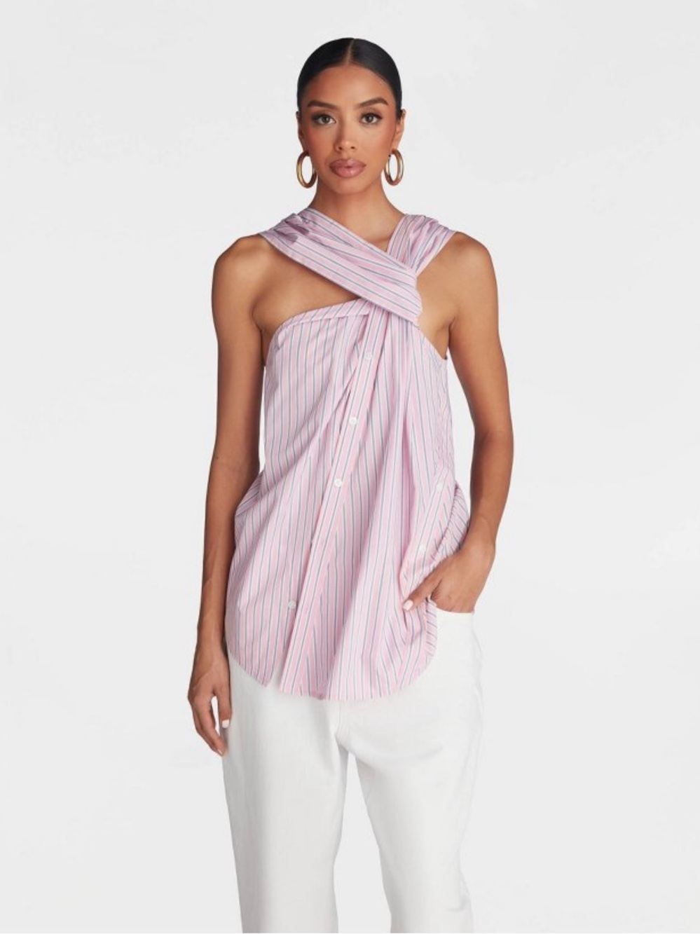 KBB by KAHLANA Women's 'The Twist Neck Shirt' - Pink Striped - S